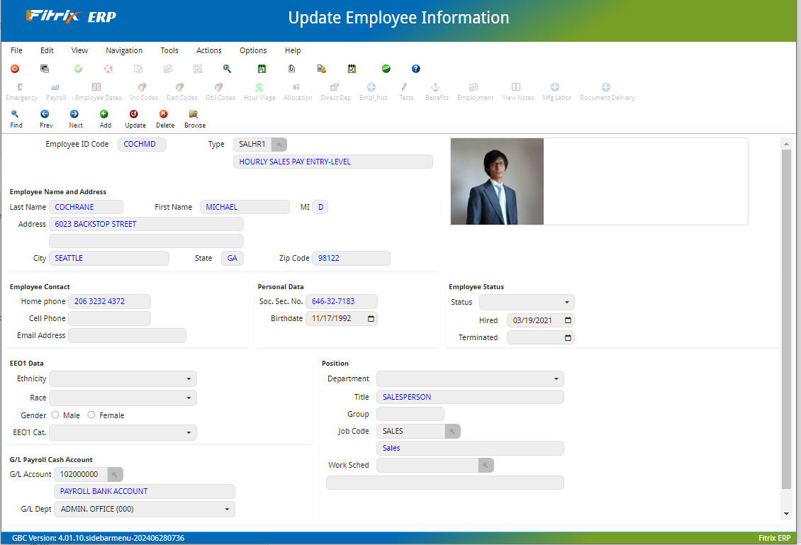 screenshot of Fitrix ERP
